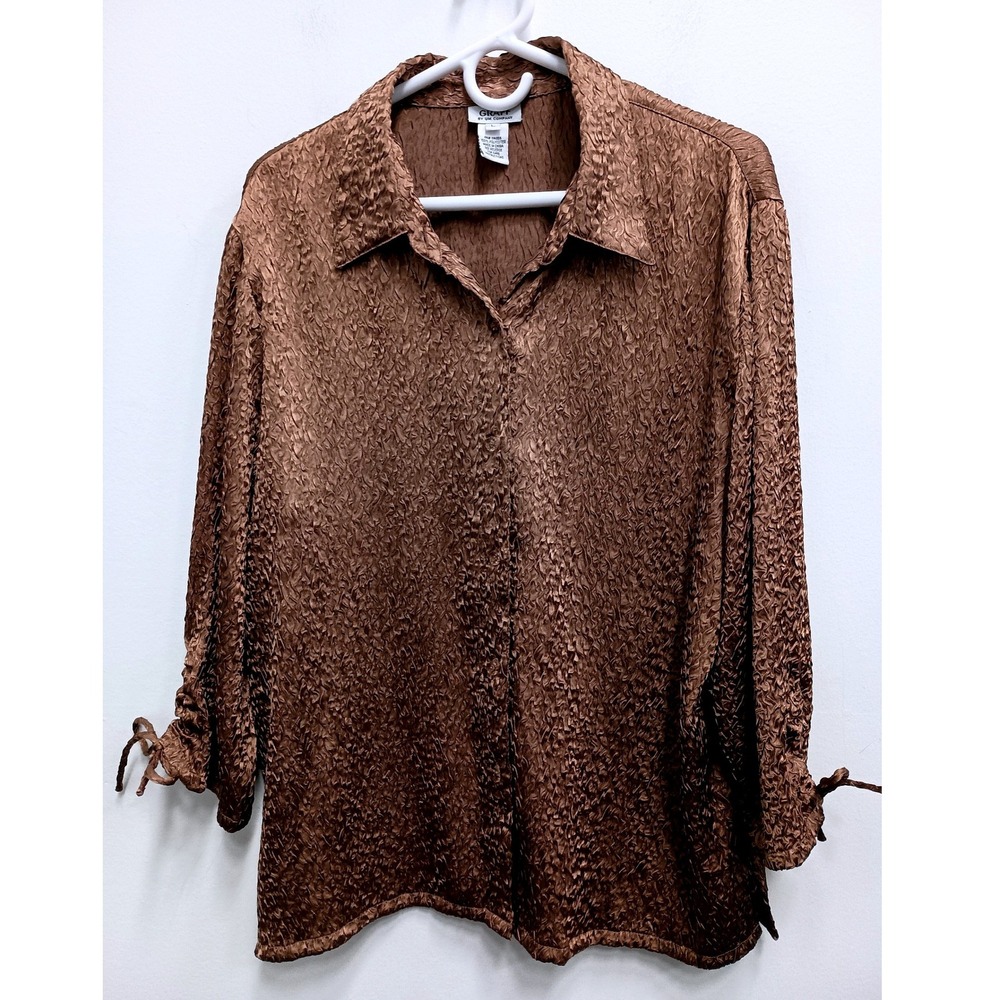 VTG Graff By UM Company Tom‎ Womens Large Brown Crinkle Tie Cuff Timeless Office